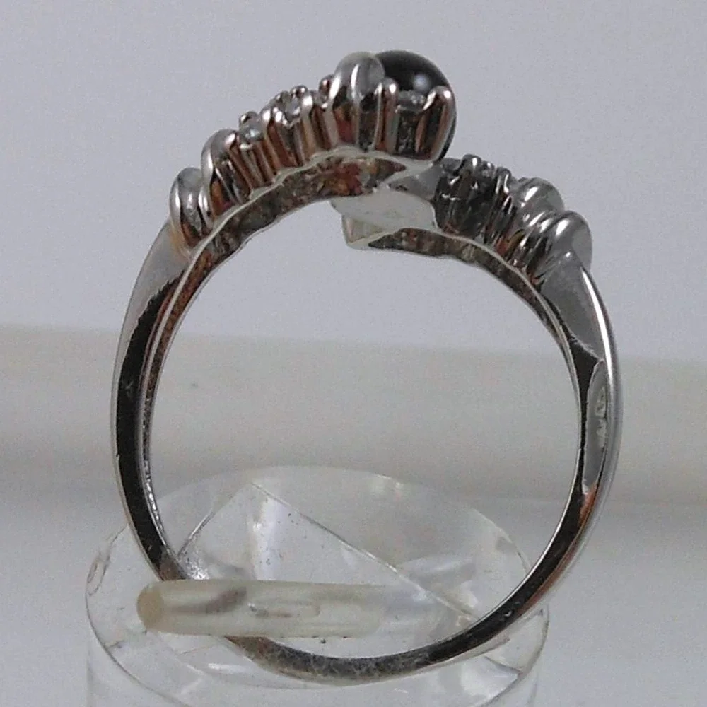 Vintage 90s Black Onyx Bead Bypass Ring‎ 925 Sterling Silver CZ Size 8 15mm Wide